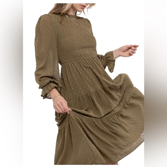 Tiered mini dress- color: olive - size small - Picture 3 of 10